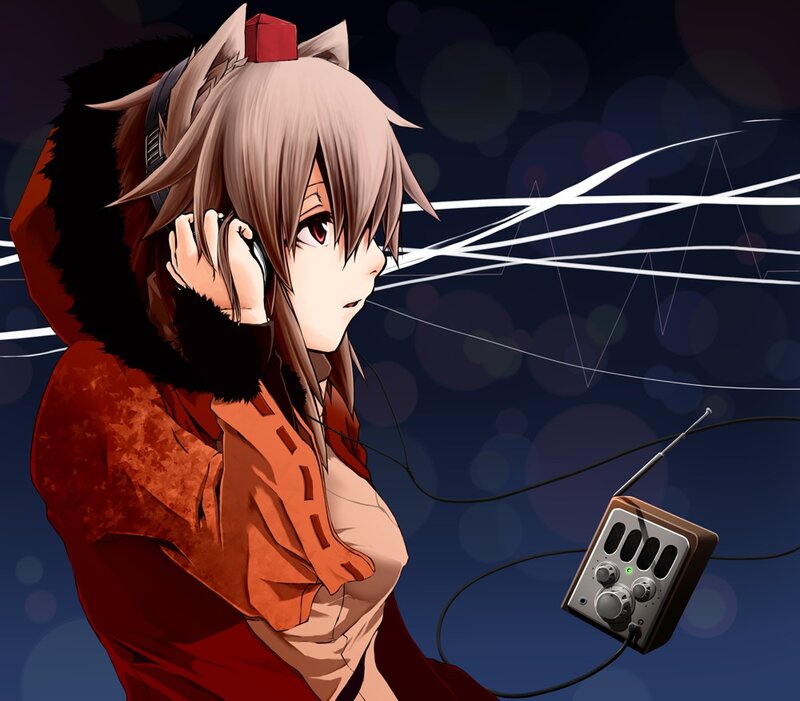 Anime Girl with Headphones — Red, Focused