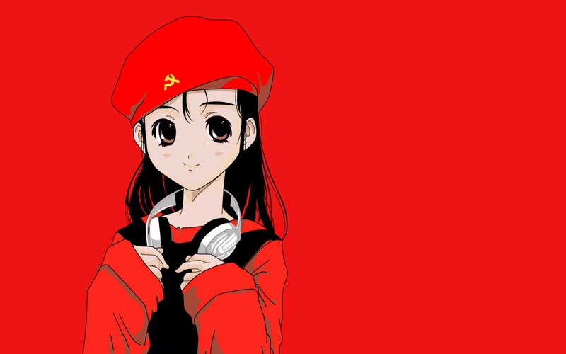 Anime Girl with Headphones — Red, Neutral, Manga