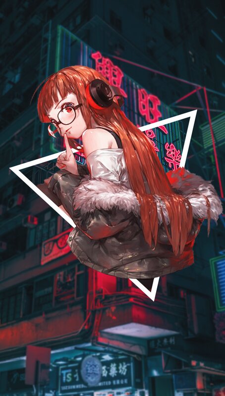 Anime Girl with Headphones — Red, Nocturnal