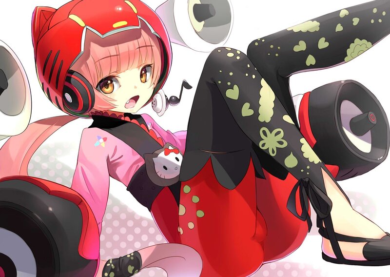 Anime Girl with Headphones — Red, Playful, Cat Ears