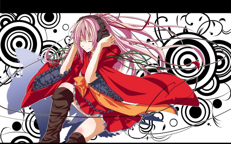 Anime Girl with Headphones — Red