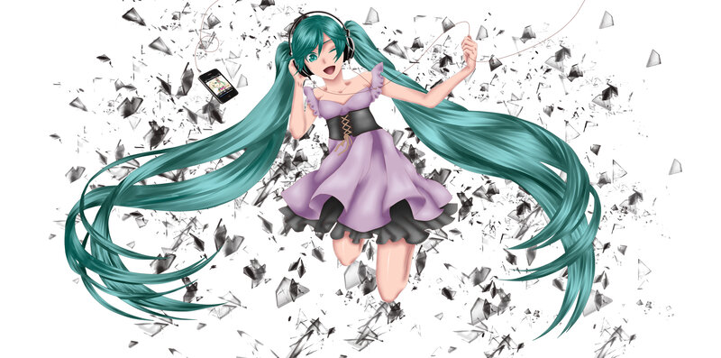 Anime Girl with Headphones — Teal, Dynamic