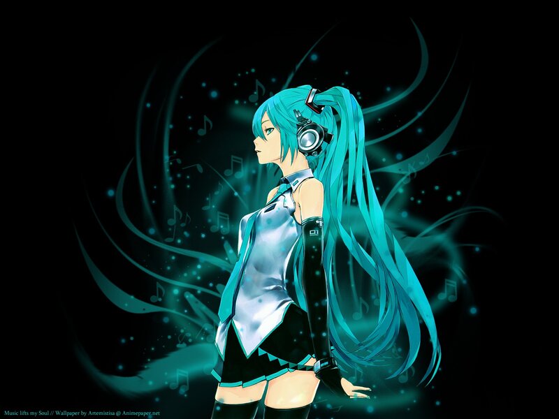 Anime Girl with Headphones — Teal, Serene, Night