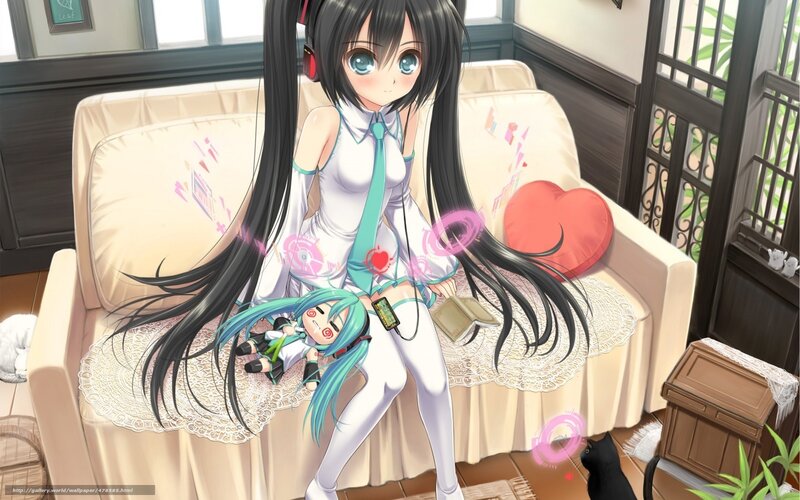 Anime Girl with Headphones — White, Calm, Afternoon, Digital Art