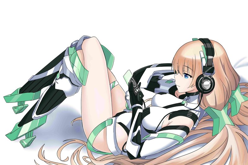 Anime Girl with Headphones — White, Calm, Digital Art, Mecha Armor