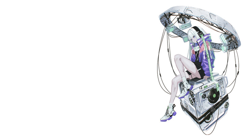 Anime Girl with Headphones — White, Calm, Digital Art, Speaker