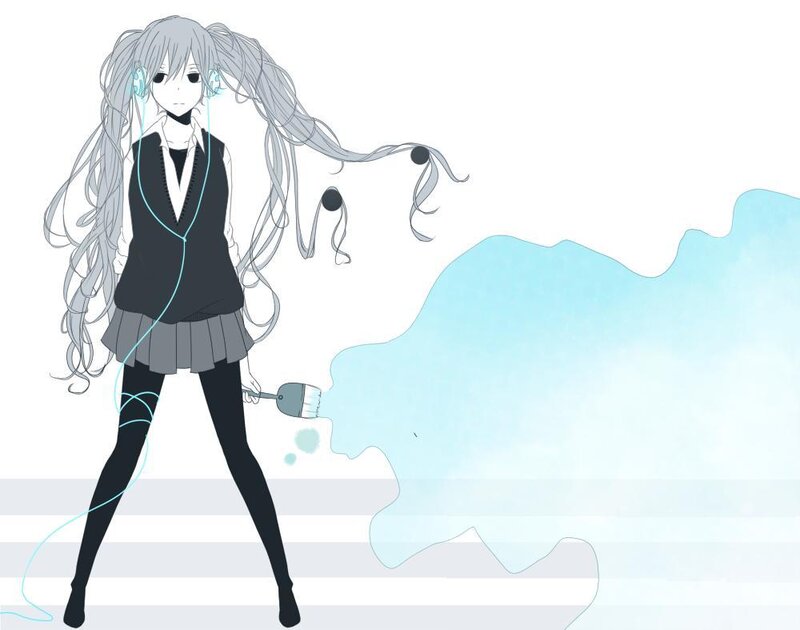 Anime Girl with Headphones — White, Calm, Digital Art