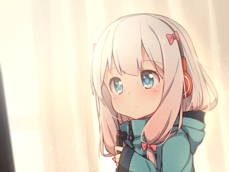 Anime Girl with Headphones — White, Calm, Morning