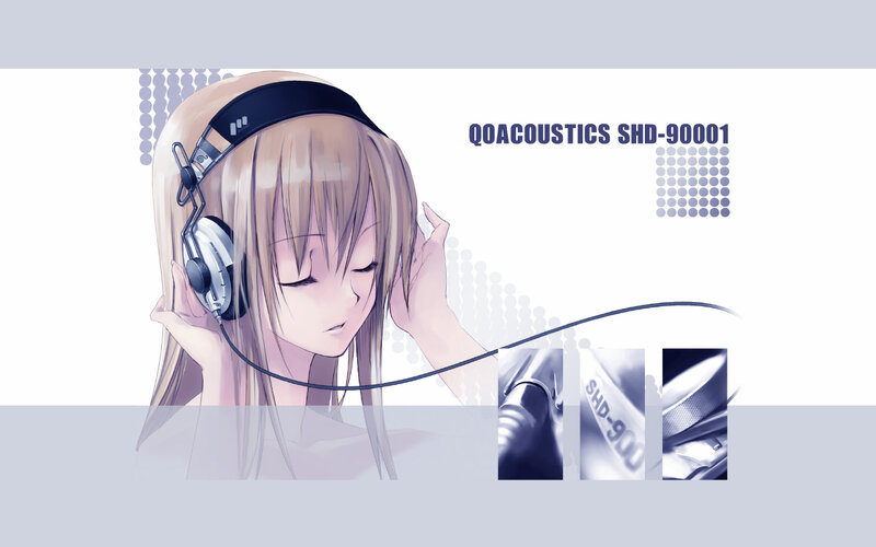 Anime Girl with Headphones — White, Calm, Text