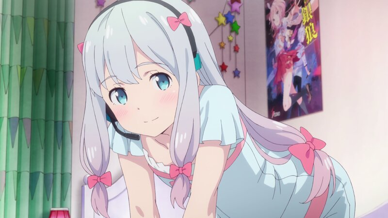 Anime Girl with Headphones — White, Cheerful, Poster, Curtain