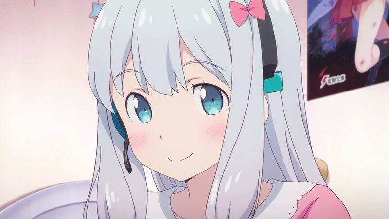 Anime Girl with Headphones — White, Cheerful, Poster