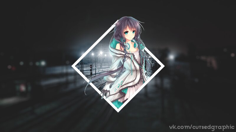 Anime Girl with Headphones — White, Dramatic, Night, Digital Art, Train Tracks