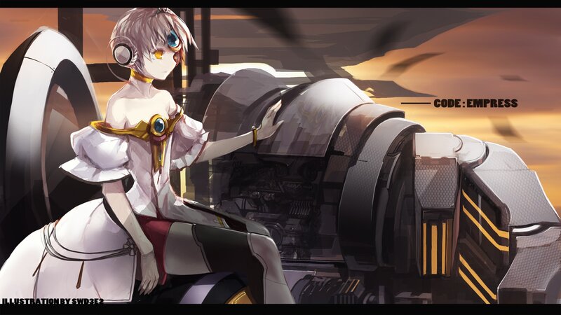 Anime Girl with Headphones — White, Dramatic, Sunset