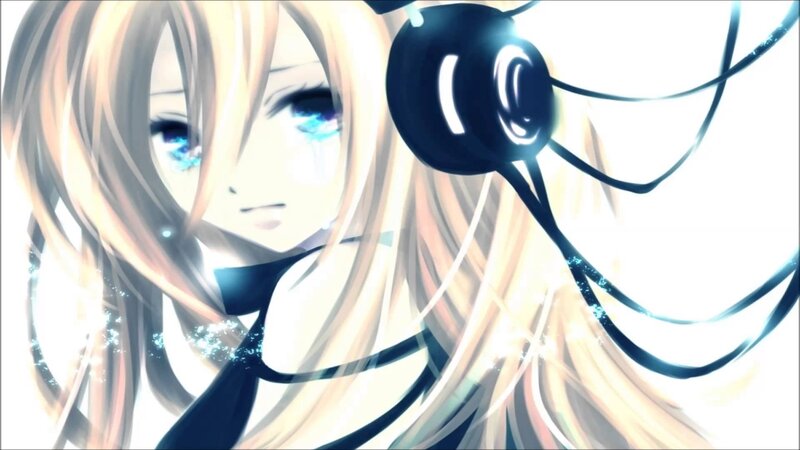 Anime Girl with Headphones — White, Dramatic, Tears