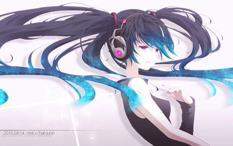 Anime Girl with Headphones — White, Dynamic, Digital Art, Long Hair