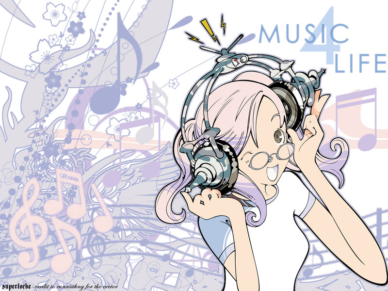 Anime Girl with Headphones — White, Energetic, Manga