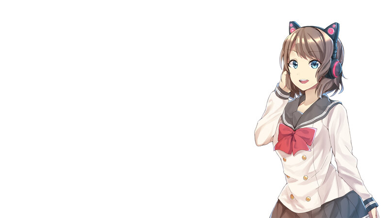 Anime Girl with Headphones — White, Neutral, Cat Ears