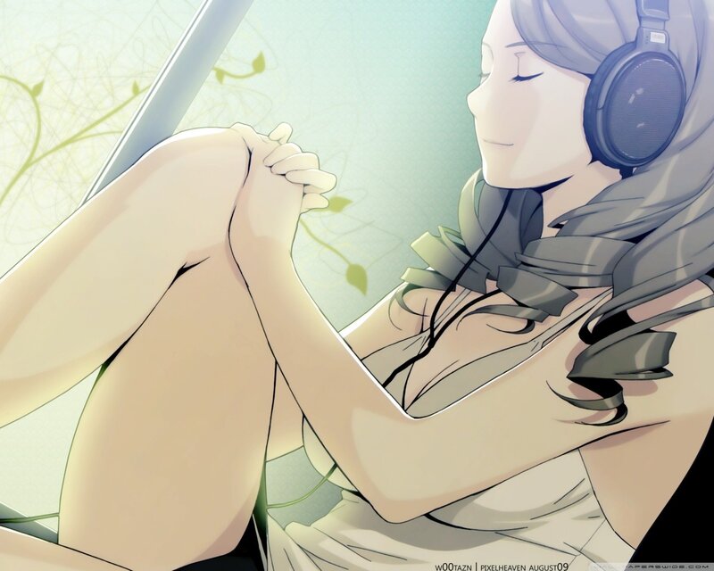 Anime Girl with Headphones — White, Serene, Afternoon, Window