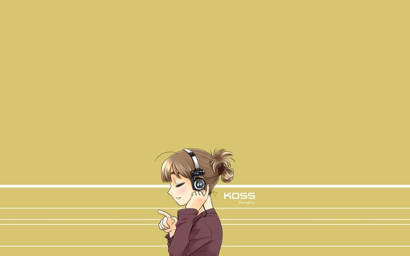 Anime Girl with Headphones — Yellow, Calm, Music Notes