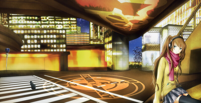 Anime Girl with Headphones — Yellow, Calm, Night