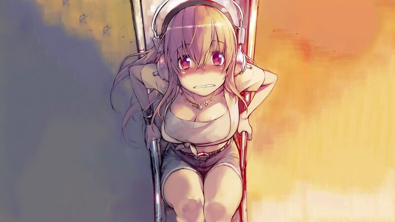 Anime Girl with Headphones — Yellow, Dramatic, Sunset