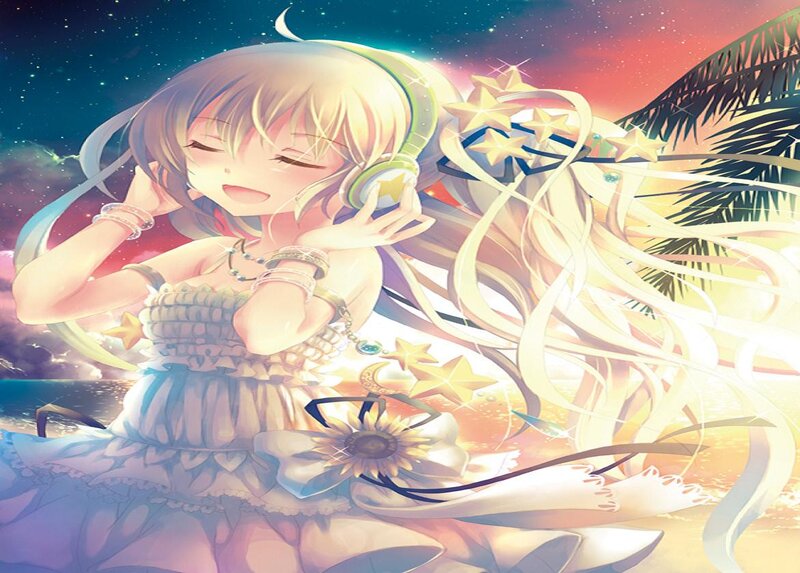 Anime Girl with Headphones — Yellow, Dreamy