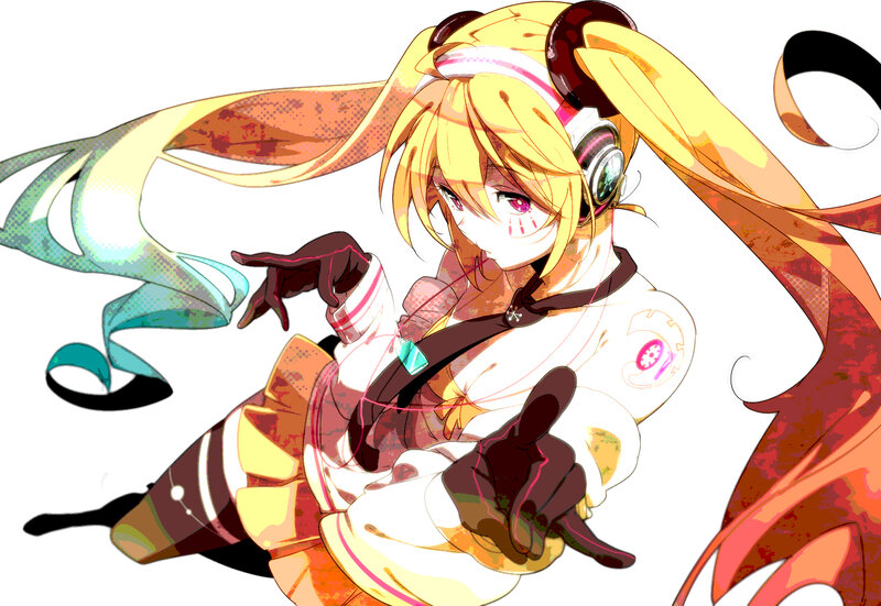 Anime Girl with Headphones — Yellow, Dynamic, Digital Art, Long Hair