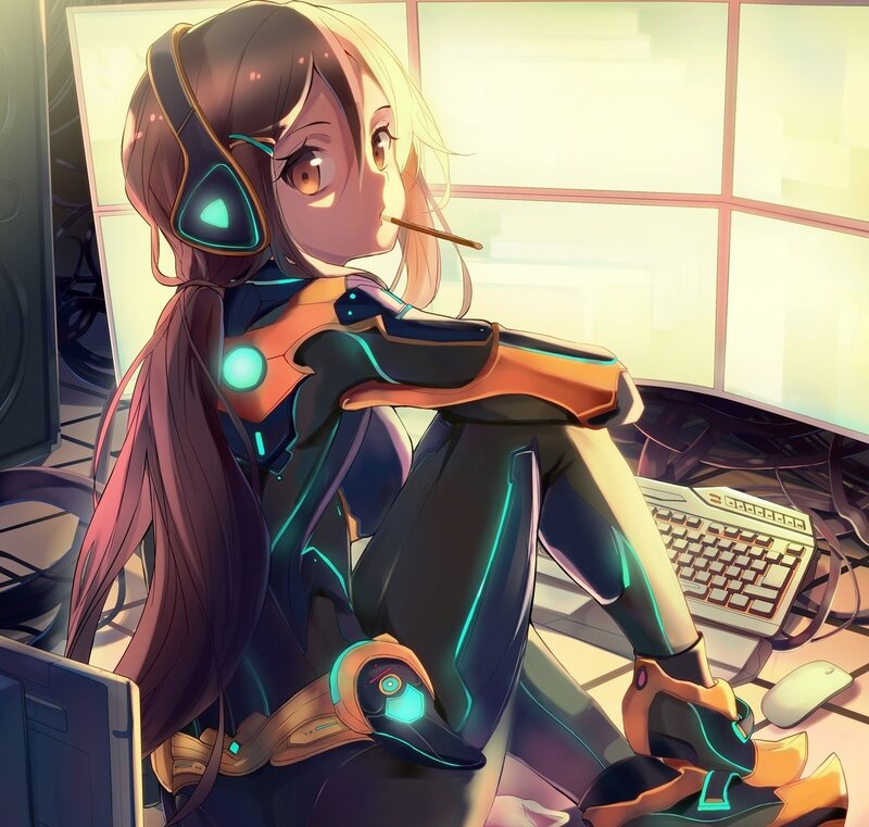 Anime Girl with Headset — Black