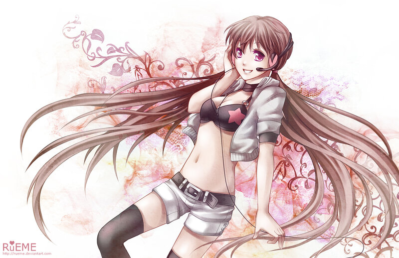 Anime Girl with Headset — Brown, Playful