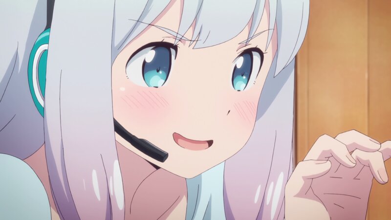 Anime Girl with Headset — White, Cheerful