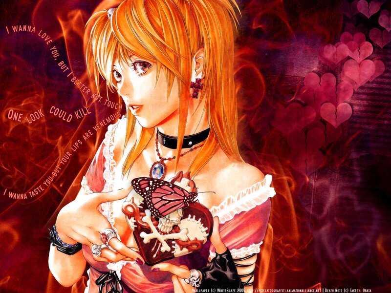 anime girl with heart and butterfly