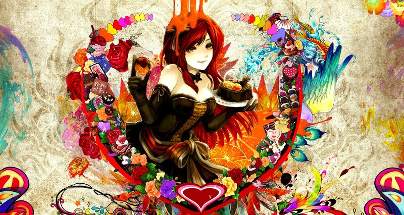 anime girl with heart and sweets