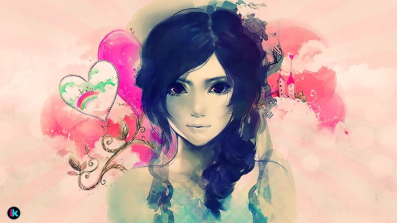 anime girl with heart background