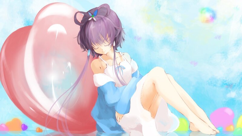 Anime girl with heart balloon
