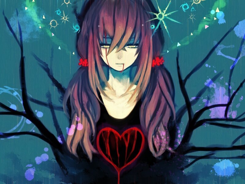 Anime Girl with Heart — Blue, Dark