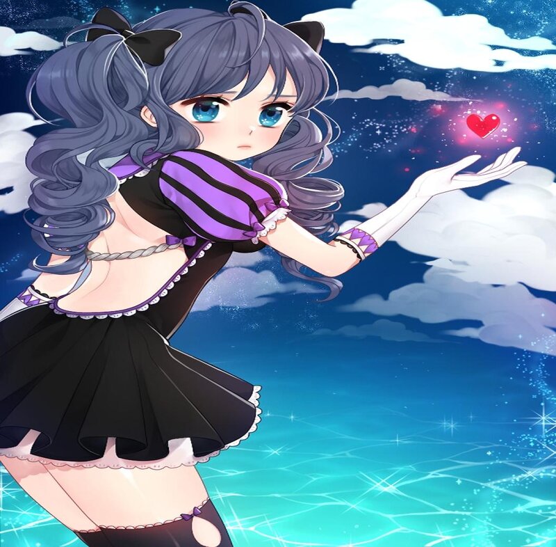 Anime Girl with Heart — Blue, Dreamy