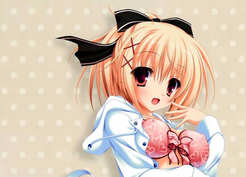 anime girl with heart bra