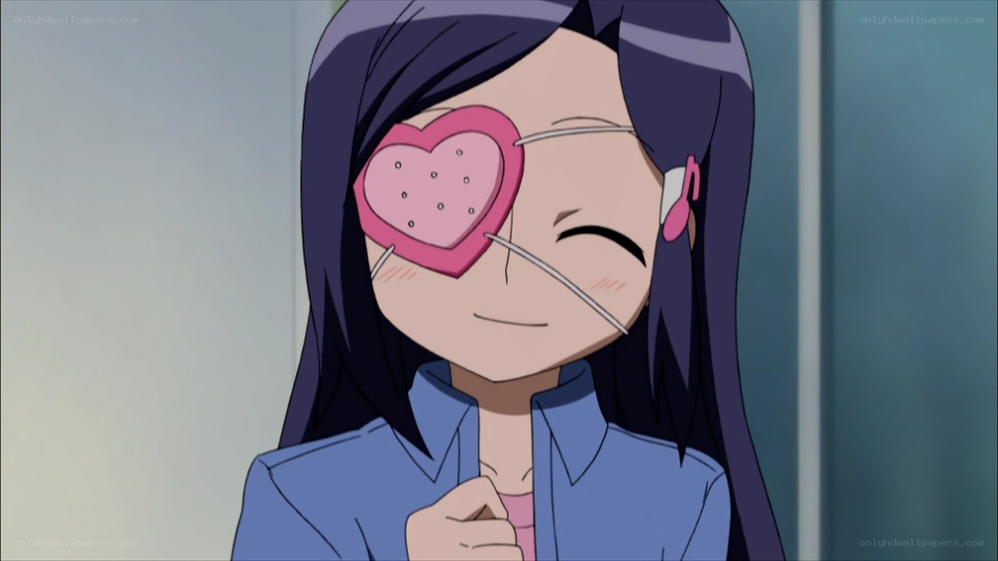 anime girl with heart eye patch