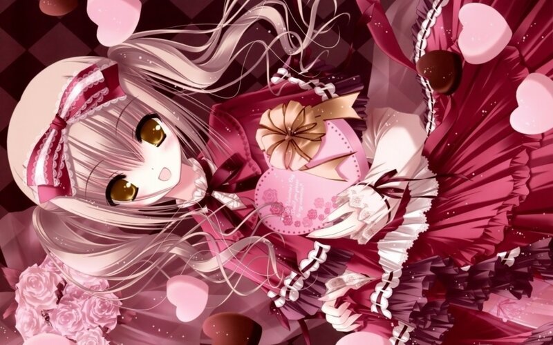 anime girl with heart gift