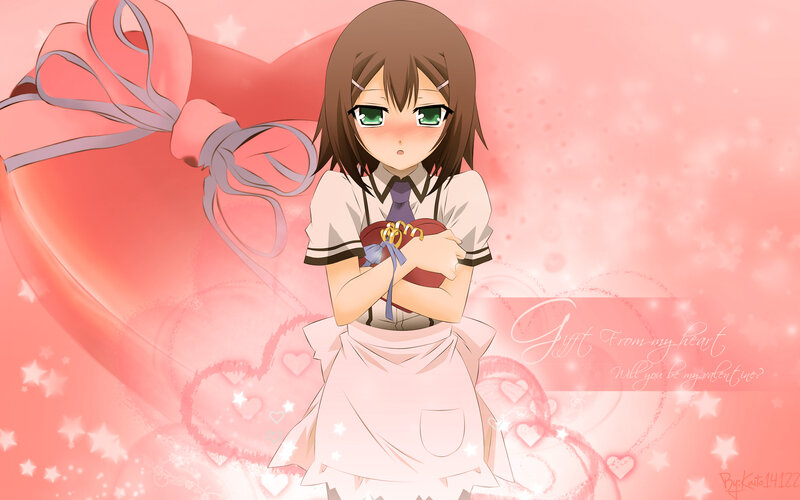 anime girl with heart gift