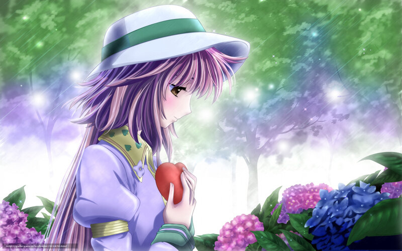 Anime girl with heart in garden