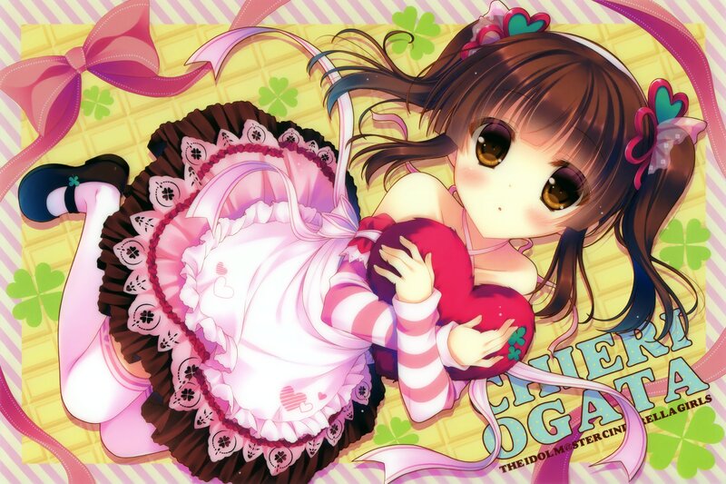Anime girl with heart pillow