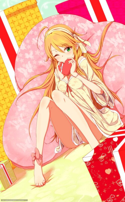 Anime girl with heart pillow