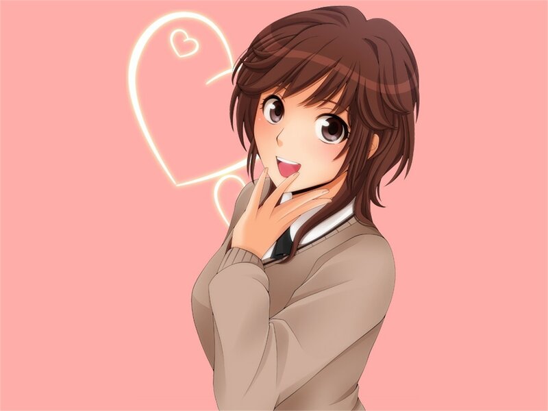 Anime Girl with Heart — Pink, Cheerful, School Uniform