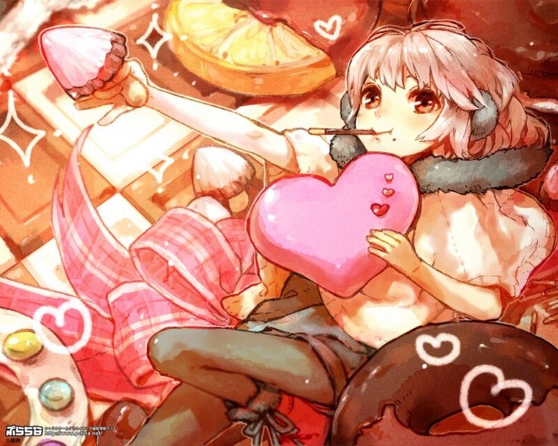 Anime Girl with Heart — Pink, Sweet, Digital Art