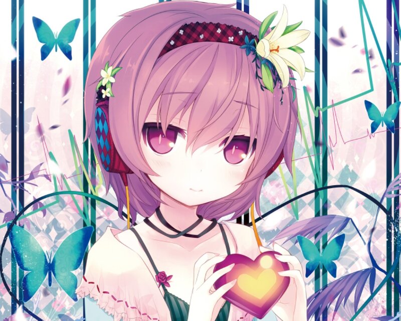 Anime Girl with Heart — Purple, Dreamy, Butterflies