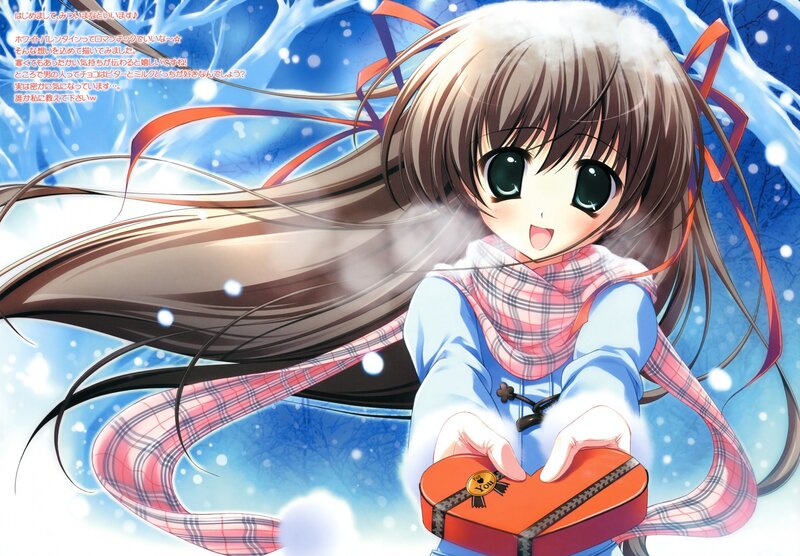 Anime girl with heart-shaped gift