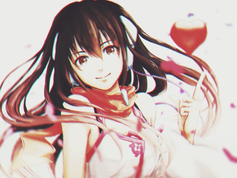 Anime Girl with Heart — White, Playful