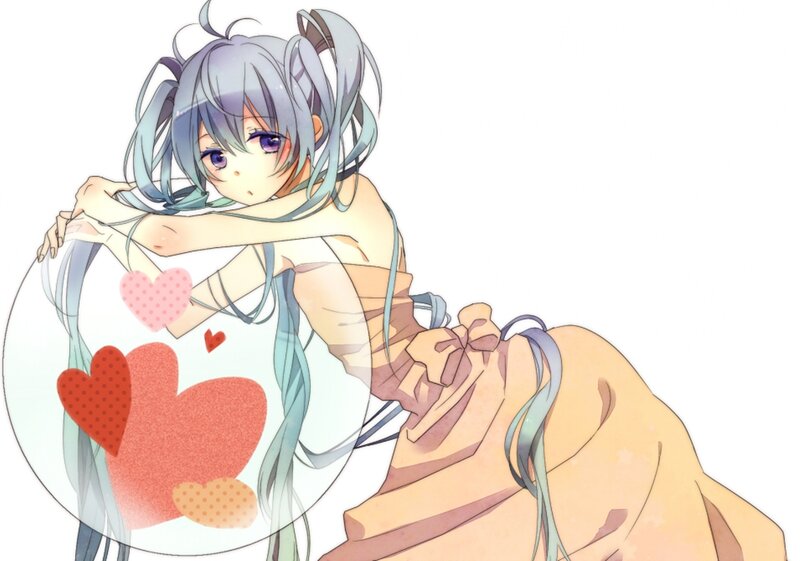Anime Girl with Hearts — Blue