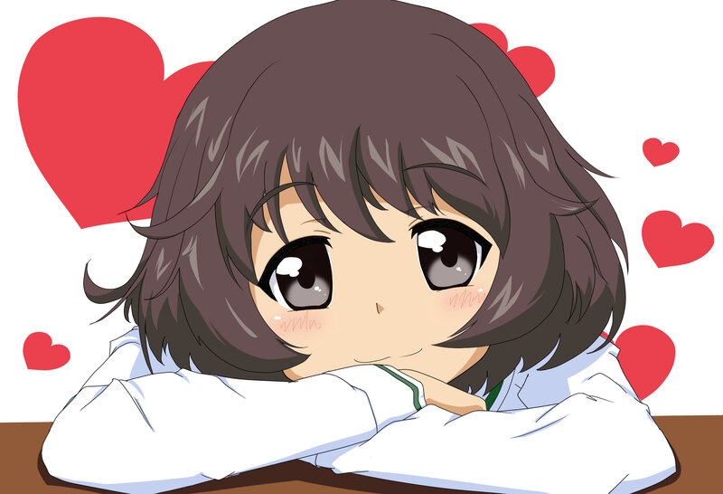 Anime Girl with Hearts — White